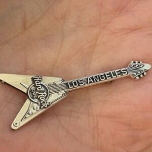 Hard Rock Cafe Los Angeles Sterling Silver Guitar Pin Vintage Collectible